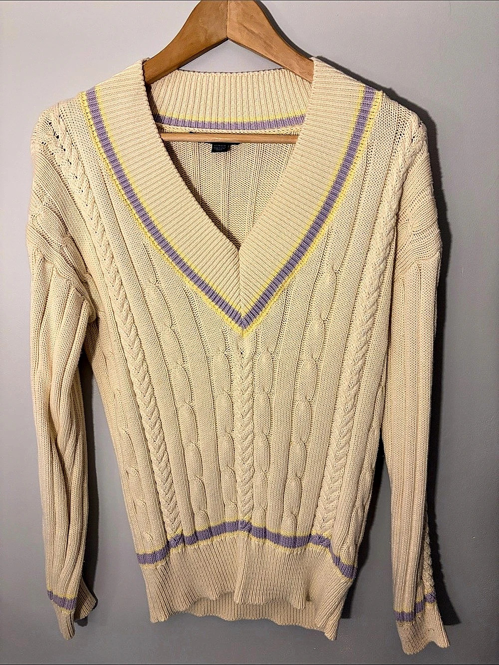 AE Studio V-Neck Cotton Sweater Color Block Size XS